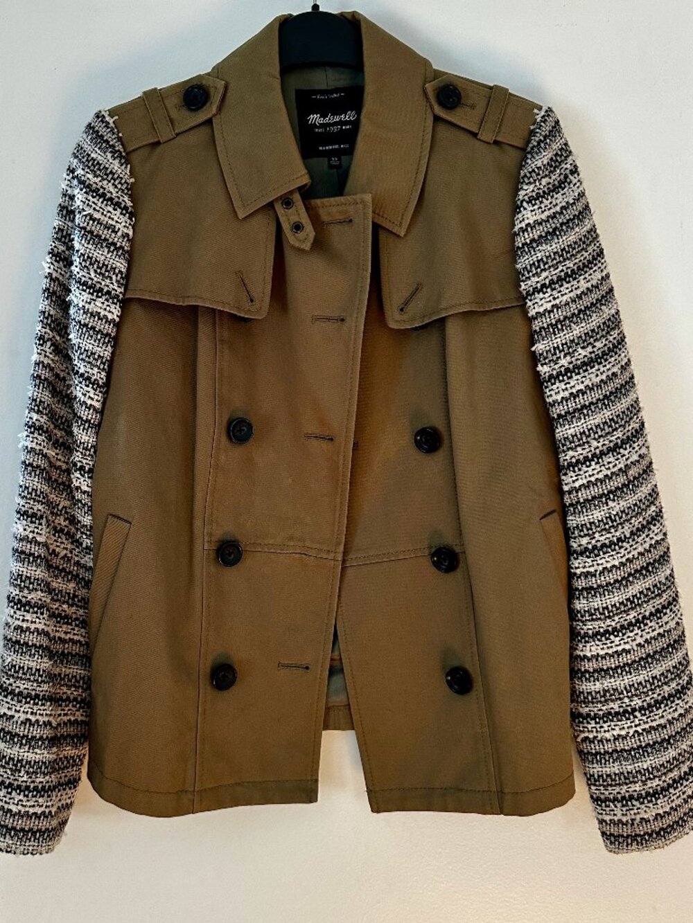 Madewell Tweed-Sleeve Trench Jacket Sz XS